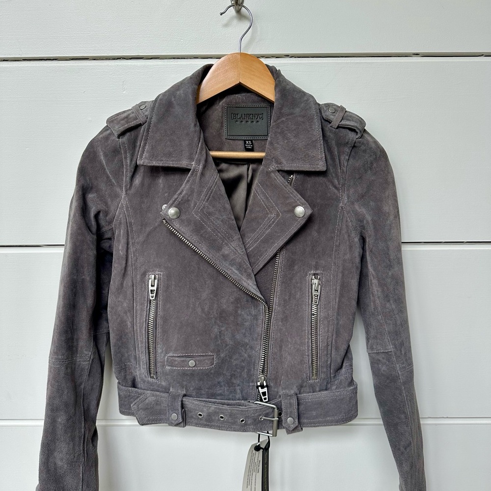 Blank NYC Charcoal Gray Suede Moto Jacket